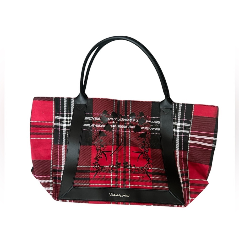 Victoria's Secret Red and Black Plaid Tote Bag NWOT - Picture 2 of 9